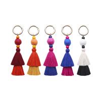 Fabric Key Chain, Cotton Thread, with Wood & Zinc Alloy, Tassel, platinum color plated, Unisex 