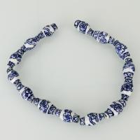 Blaue und weiße Porzellan Perlen, 26x14x14mm, Bohrung:ca. 2mm, Länge:ca. 14.5 , ca. 14PCs/Strang, verkauft von Strang