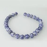 Blaue und weiße Porzellan Perlen, 14x14x14mm, Bohrung:ca. 2.5mm, Länge:ca. 14 ZollInch, ca. 26PCs/Strang, verkauft von Strang