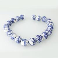 Blaue und weiße Porzellan Perlen, 17x17x17mm, Bohrung:ca. 2.5mm, Länge:ca. 13.5 ZollInch, ca. 20PCs/Strang, verkauft von Strang