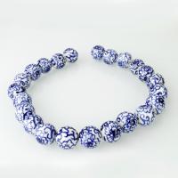 Blaue und weiße Porzellan Perlen, 17x17x17mm, Bohrung:ca. 2.5mm, Länge:ca. 14 ZollInch, ca. 23PCs/Strang, verkauft von Strang