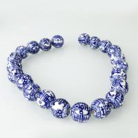 Blaue und weiße Porzellan Perlen, 17x17x17mm, Bohrung:ca. 2.5mm, Länge:ca. 14 ZollInch, ca. 22PCs/Strang, verkauft von Strang