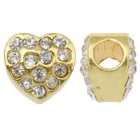 Zinc Alloy Large Hole Beads, Heart, gold color plated, with rhinestone Approx 4mm 