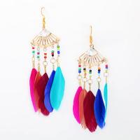 Fashion Feather Earring , Zinc Alloy, with Seedbead & Feather, plated, for woman, multi-colored 