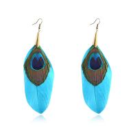 Fashion Feather Earring , plated, for woman, skyblue, nickel, lead & cadmium free 
