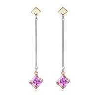 Cubic Zircon Brass Earring, Square, plated, for woman & with cubic zirconia 