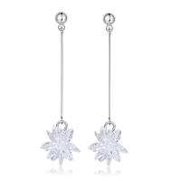 Cubic Zircon Brass Earring, Flower, platinum plated, for woman & with cubic zirconia 