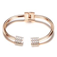 Stainless Steel Cuff Bangle, with Rhinestone Clay Pave, rose gold color plated, for woman & with rhinestone, 4mm, 2.9mm, Inner Approx 67mm 