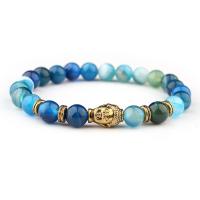 Lace Agate Bracelets, with Zinc Alloy, Buddha, gold color plated, Unisex, 8mm Approx 7.5 Inch 