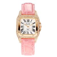Women Wrist Watch, PU Leather, gold color plated, for woman & with rhinestone 