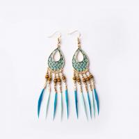 Fashion Feather Earring , Zinc Alloy, with Feather, brass earring hook, Tassel, gold color plated, for woman & enamel 80mm 