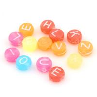 Mixed Acrylic Jewelry Beads, Flat Round, with letter pattern, mixed colors Approx 1mm, Approx 