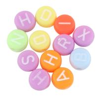 Mixed Acrylic Jewelry Beads, Flat Round, with letter pattern Approx 1mm, Approx 