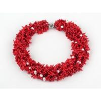 Natural Coral Necklace, with Freshwater Pearl & Brass, for woman, red Approx 19.6 Inch 