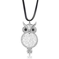 Zinc Alloy Sweater Chain Necklace, with PU Leather Cord, with 5.5cm extender chain, Owl, plated, for woman & with rhinestone Approx 27.56 Inch 