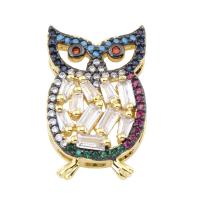 Brass Spacer Bar, Owl, gold color plated, micro pave cubic zirconia 