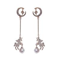 Zinc Alloy Rhinestone Drop Earring, zinc alloy post pin, Unicorn, gold color plated, for woman & with rhinestone, nickel, lead & cadmium free, 85mm 