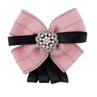 Flower Hair Clip Brooch, Chemical Fiber, with Zinc Alloy, Bowknot, gold color plated, for woman & with rhinestone 110mmx105mm 