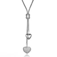 Zinc Alloy Sweater Chain Necklace, Heart, plated, micro pave rhinestone & for woman, 20*20mm,25*27mm 