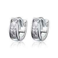 Sterling Silver Huggie Hoop Earring, 925 Sterling Silver, Donut, platinum plated, micro pave cubic zirconia & for woman 