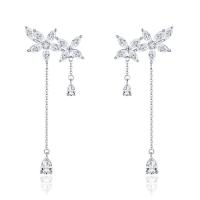 925 Sterling Silver Drop Earring, Flower, platinum plated, micro pave cubic zirconia & for woman 