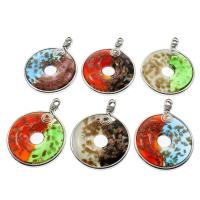 Lampwork Pendants, with Iron, Flat Round, platinum color plated, gold sand, mixed colors Approx 4mm 
