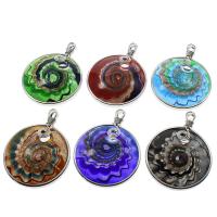 Lampwork Pendants, with Iron, Flat Round, platinum color plated, gold sand, mixed colors Approx 5mm 