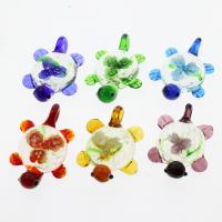 Tier Murano Anhänger, Lampwork, Schildkröter, uneben & innen Blume, gemischte Farben, 32x45x13mm, Bohrung:ca. 5mm, 12PCs/Box, verkauft von Box