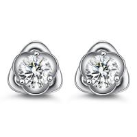 Cubic Zircon Brass Earring, Cupronickel, Triangle, silver color plated, for woman & with cubic zirconia, 8*8mm 