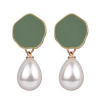 Glass Pearl Drop Earring, Zinc Alloy, with Glass Pearl, zinc alloy post pin & enamel 