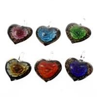 Inner Flower Lampwork Pendants, Heart, gold sand, mixed colors Approx 7mm 