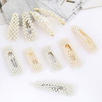 Hair Snap Clips, Zinc Alloy, with ABS Plastic Pearl, plated & for woman 