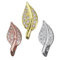Brass Slide Charm, Leaf, plated, micro pave cubic zirconia nickel, lead & cadmium free Approx 
