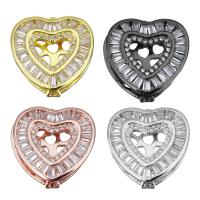 Brass Slide Charm, Heart, plated, micro pave cubic zirconia nickel, lead & cadmium free 