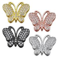 Brass Slide Charm, Butterfly, plated, micro pave cubic zirconia nickel, lead & cadmium free 