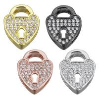Brass Slide Charm, Lock, plated, micro pave cubic zirconia nickel, lead & cadmium free Approx 