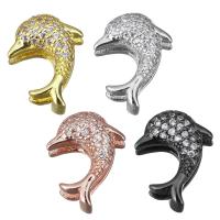 Brass Slide Charm, Dolphin, plated, micro pave cubic zirconia nickel, lead & cadmium free Approx 