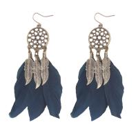 Fashion Feather Earring , Zinc Alloy, with Feather, antique bronze color plated, for woman 90mm 