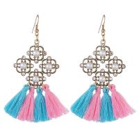 Fashion Tassel Earring, Zinc Alloy, with Polyester Yarns & ABS Plastic Pearl, gold color plated, for woman & with rhinestone 