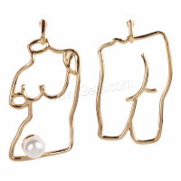 Asymmetric Earrings, Zinc Alloy, zinc alloy post pin, plated, imitation pearl & for woman, golden 