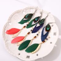 Fashion Feather Earring , with Brass, for woman & with rhinestone 