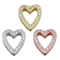 Brass Slide Charm, Heart, plated, micro pave cubic zirconia Approx 