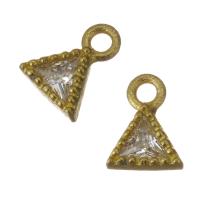 Цирконий (CZ) латунь подвески, Латунь, Треугольник, плакирован золотом, с кубическим цирконием отверстие:Приблизительно 1.5mm, продается PC[