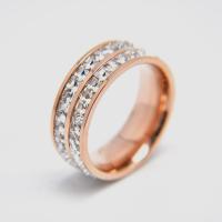 Нержавеющая сталь Rhinestone палец кольцо, нержавеющая сталь, Кольцевая форма, плакированный цветом розового золота, разный размер для выбора & Женский & со стразами, размер:7-10, продается PC