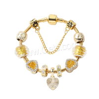 Zinc Alloy European Bracelets, gold color plated & micro pave rhinestone & for woman 