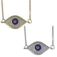 Stainless Steel Necklace, with enamel, with 2inch extender chain, Evil Eye, plated, oval chain & micro pave cubic zirconia 1.5mm Approx 17 Inch 