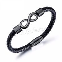 PU Leather Bracelet, with Stainless Steel, Number 8, for man 43mm,6mm Inch 