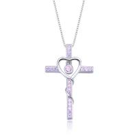 Cubic Zirconia Micro Pave Sterling Silver Pendant, 925 Sterling Silver, Cross, platinum plated, micro pave cubic zirconia & for woman 1.5mm, 2.5mm Approx 5mm 