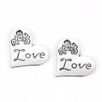 Zinc Alloy Heart Pendants, antique silver color plated, with letter pattern Approx 2mm 