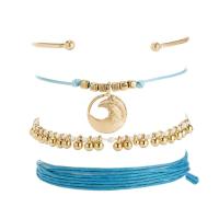 Zinc Alloy Bracelet Set, with Cotton Cord, gold color plated, 4 pieces & Adjustable & for woman, blue, 175mm  230mm 